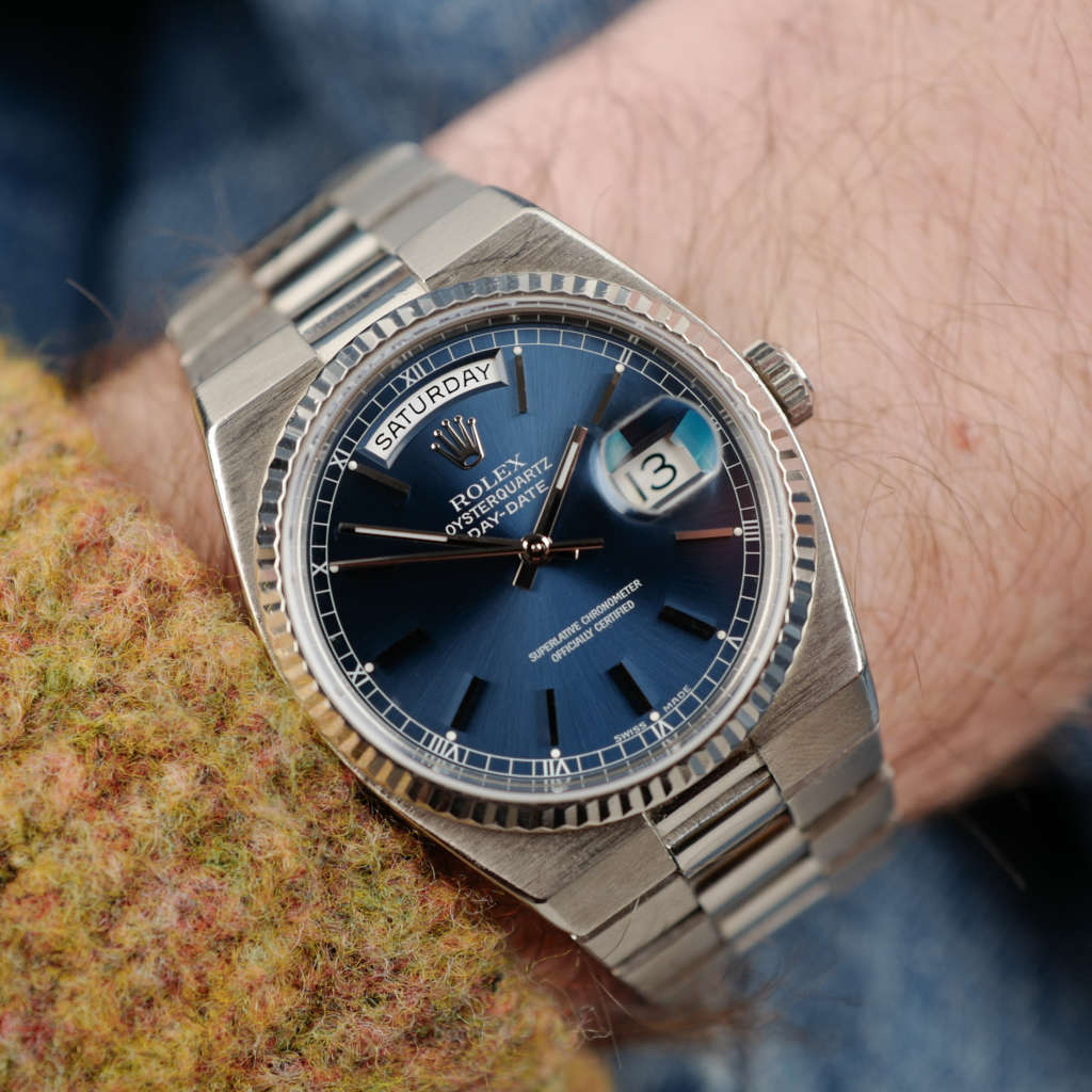 cafe noir montres vintage horloger marseille vintage rolex day date oyster quartz cadran bleu or blanc ref 19019_1