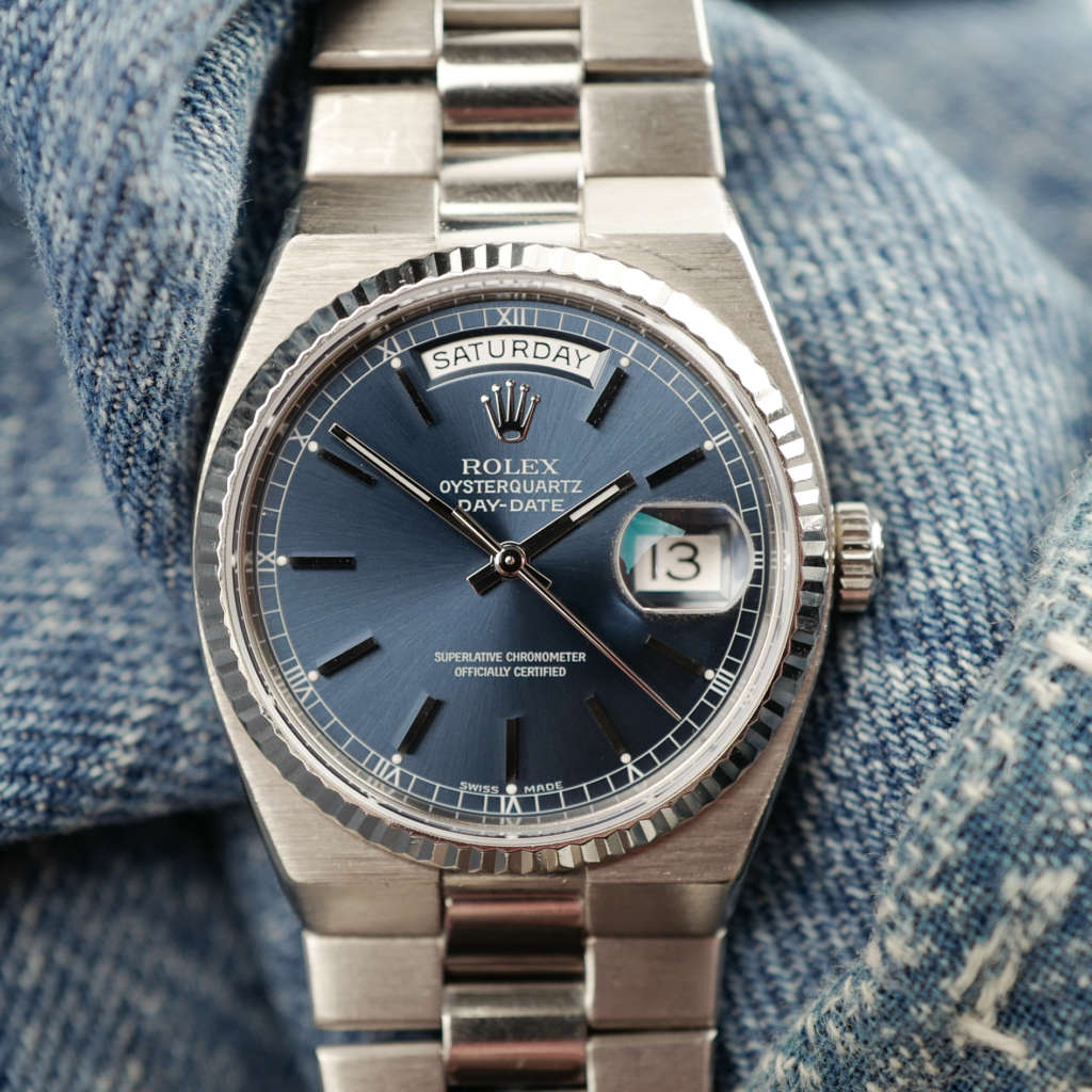 cafe noir montres vintage horloger marseille vintage rolex day date oyster quartz cadran bleu or blanc ref 19019_1