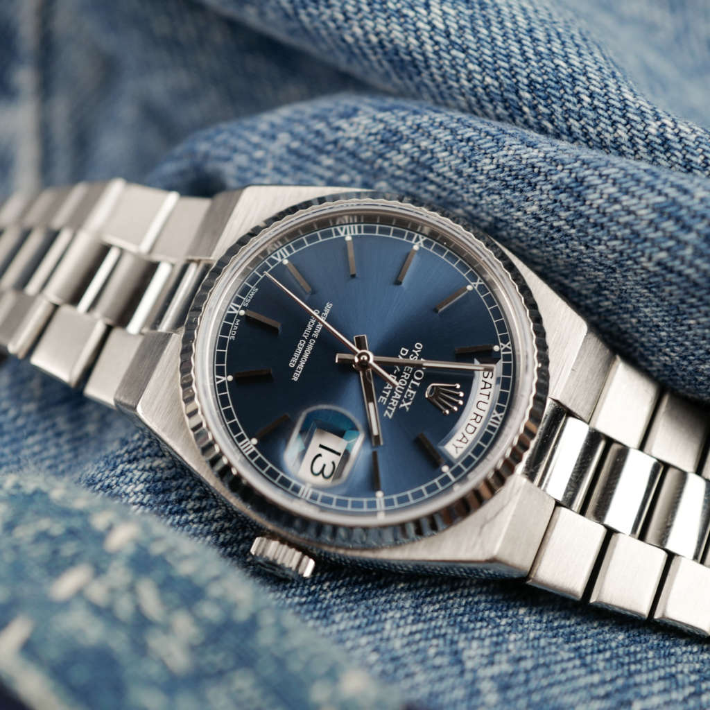 cafe noir montres vintage horloger marseille vintage rolex day date oyster quartz cadran bleu or blanc ref 19019_1