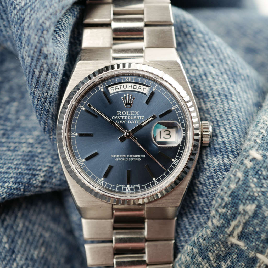 cafe noir montres vintage horloger marseille vintage rolex day date oyster quartz cadran bleu or blanc ref 19019_1