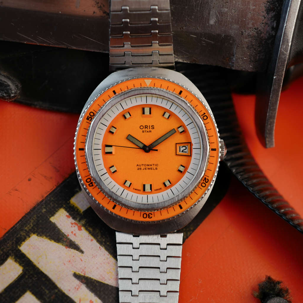 cafe noir les montres oris star montre rare de plongée années 1970 orange vif bakelite verre saphir 60 atmos squale_1