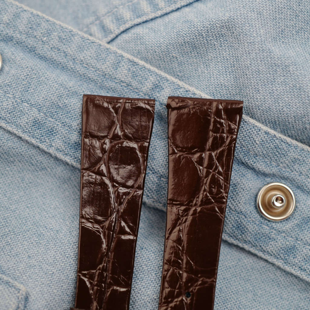 bracelet cuir 20 mm veritable marron brillant type aligator vintage 20 mm neuf de stock_1 bracelet cuir 20 mm veritable marron brillant type aligator vintage 20 mm neuf de stock_4