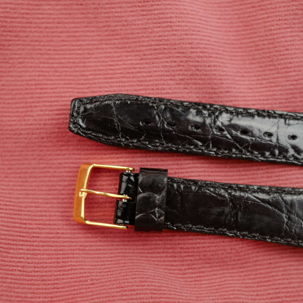 bracelet cuir veritable noir brillant type aligator vintage 20 mm neuf de stock_3