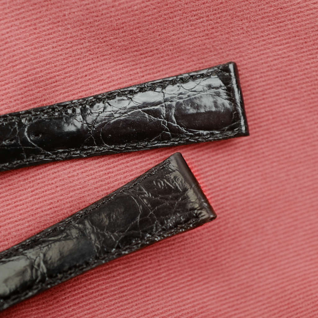 bracelet cuir veritable noir brillant type aligator vintage 20 mm neuf de stock_3