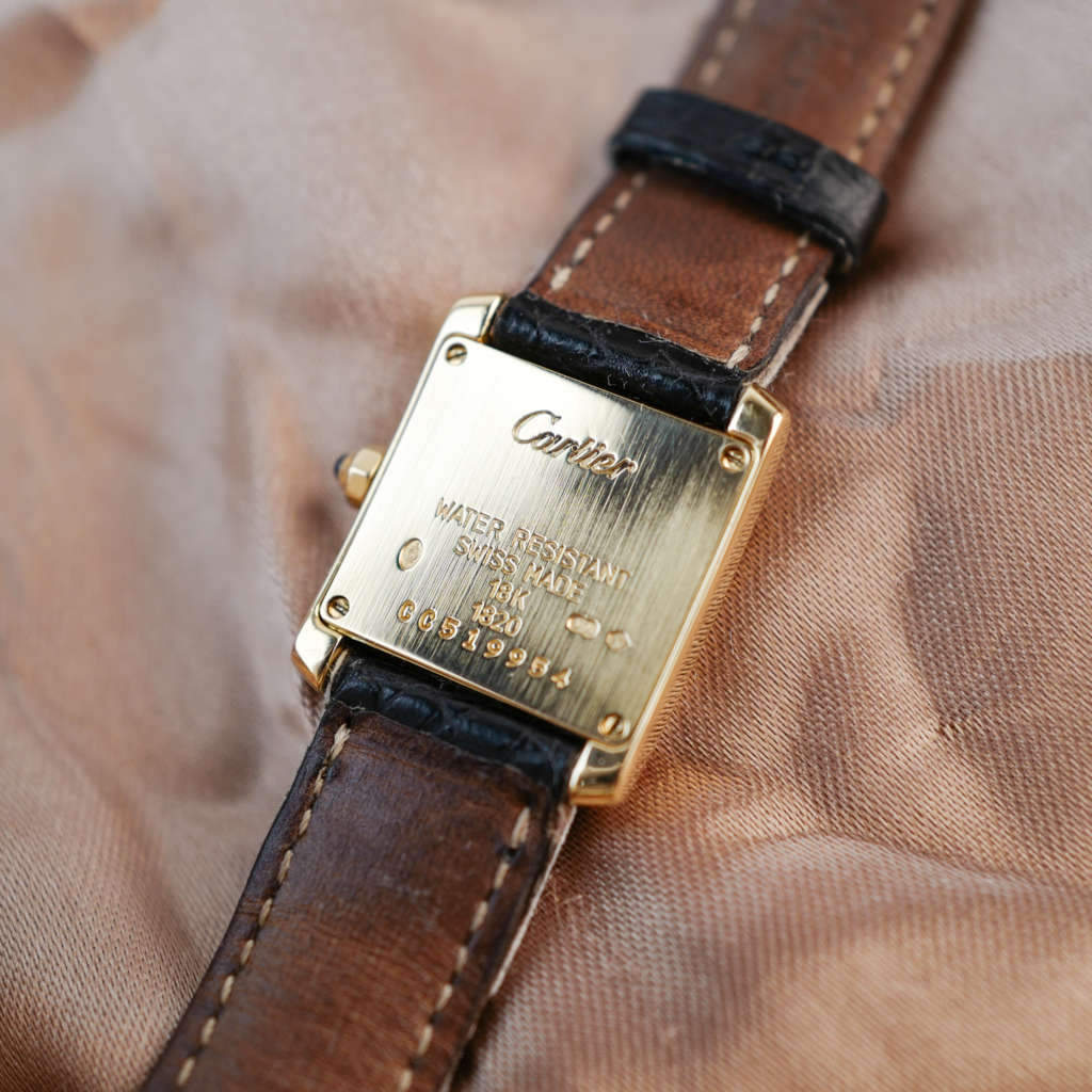 cafe noir les montres cartier tank française horlogerie vintage or massif jaune femme bracelet noir