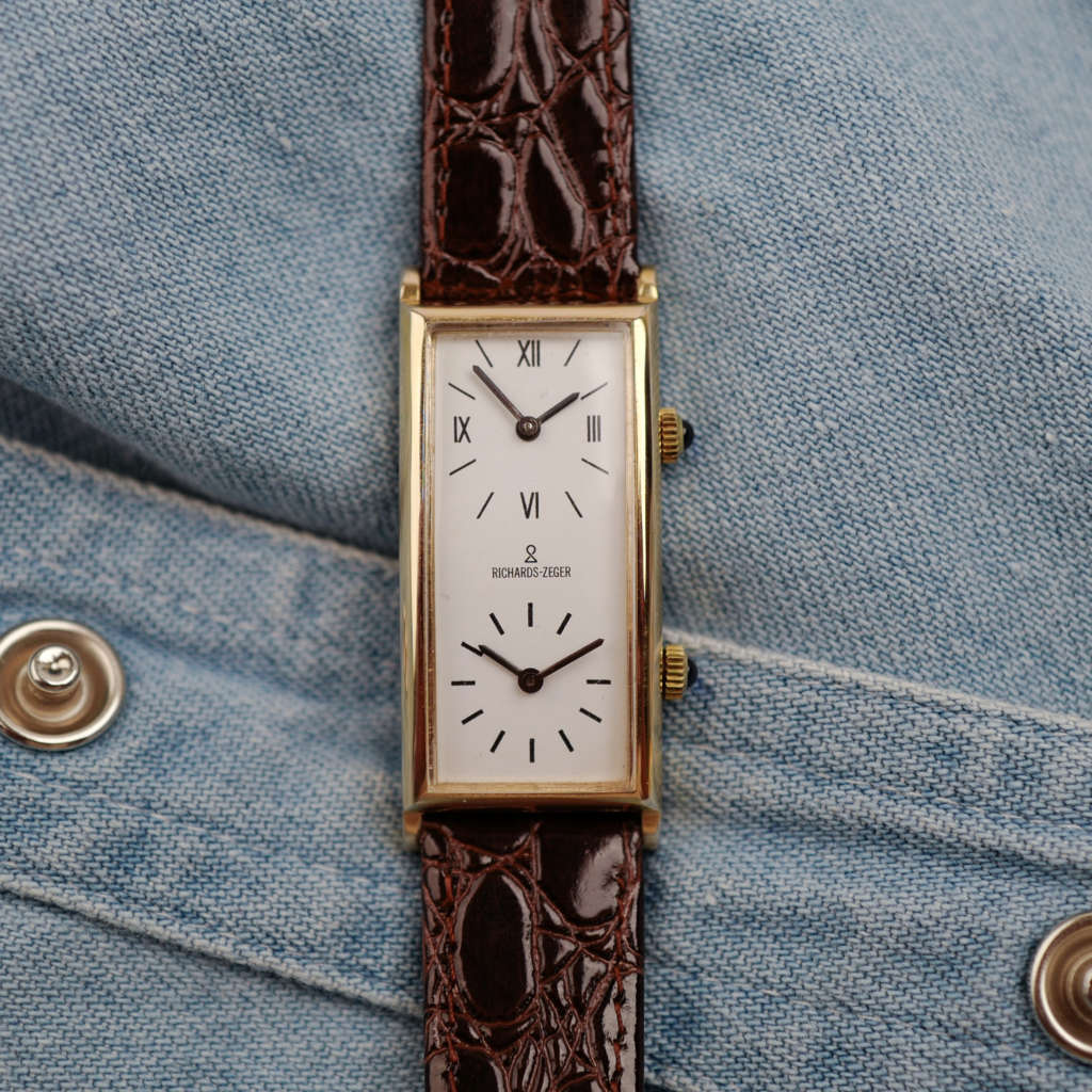 montre cafe noir les montres richards zeger tank curvex dorée double fuseaux gmt