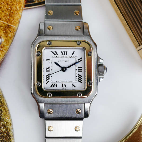 cafe noir les montres horloger marseille cartier santos pour femme or et acier bicolor ref 0902 vintage petit modèle 1981