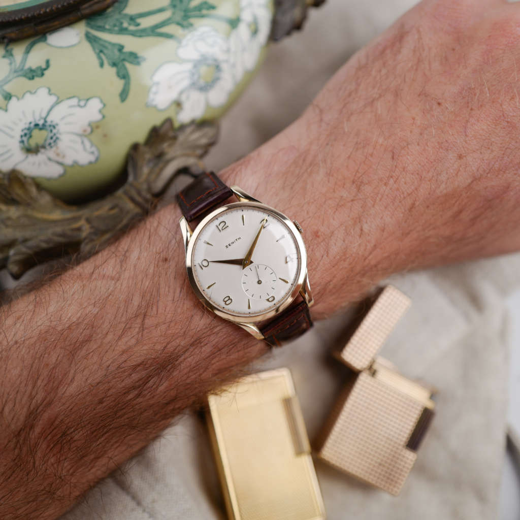 cafe noir les montres vintage horlogerie horloger marseille Zenith oversize jumbo or massif 18k années 1947 1940