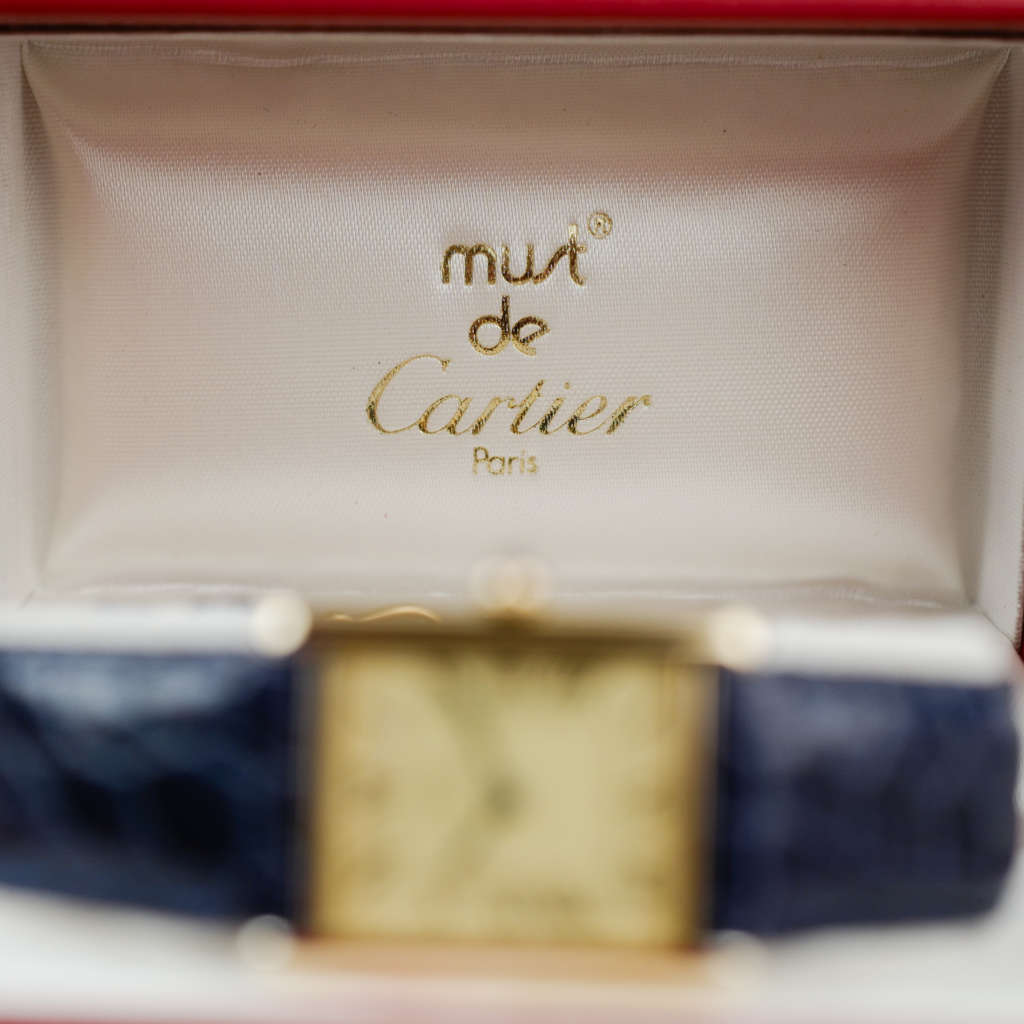 cafe noir montres vintage marseille cartier tank must grand modèle argent vermeil plaque or homme vintage boite papier full set