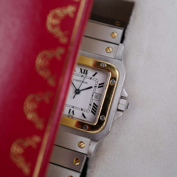 cafe noir les montres vintage horloger marseille cartier santos or et acier grand modele taille homme vintage or et acier