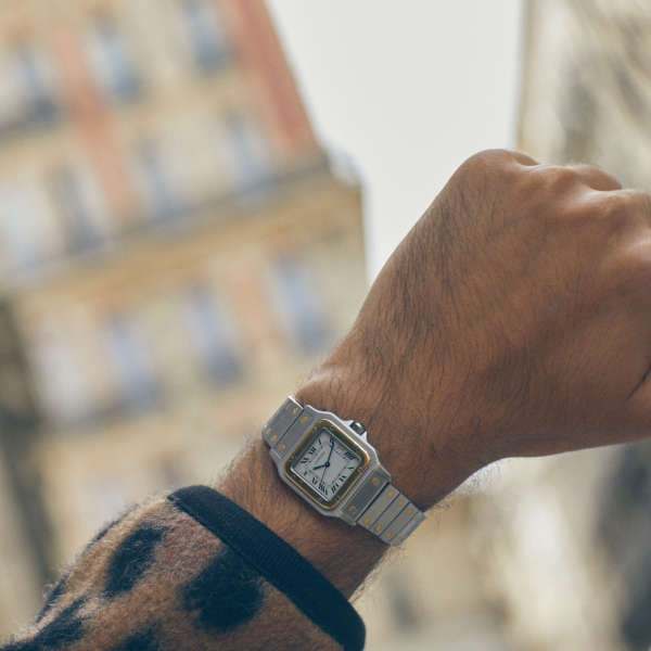 cafe noir les montres vintage horloger marseille cartier santos or et acier grand modele taille homme vintage or et acier