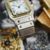 cafe noir les montres vintage horloger marseille cartier santos or et acier grand modele taille homme vintage or et acier