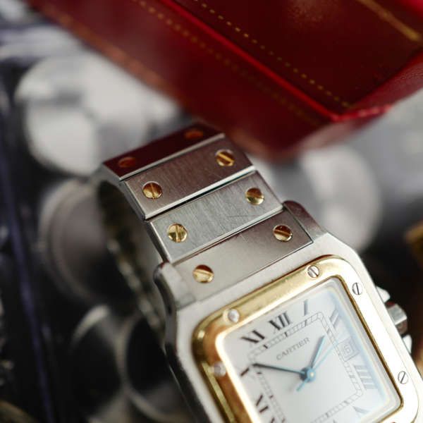 cafe noir les montres vintage horloger marseille cartier santos or et acier grand modele taille homme vintage or et acier