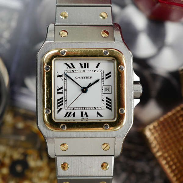 cafe noir les montres vintage horloger marseille cartier santos or et acier grand modele taille homme vintage or et acier