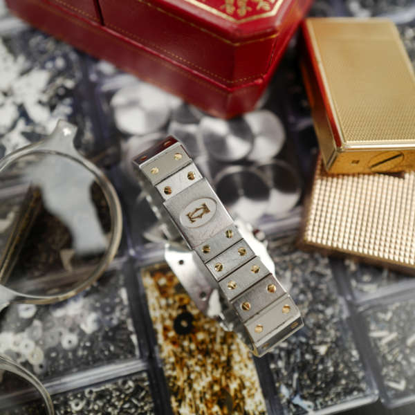 cafe noir les montres vintage horloger marseille cartier santos or et acier grand modele taille homme vintage or et acier