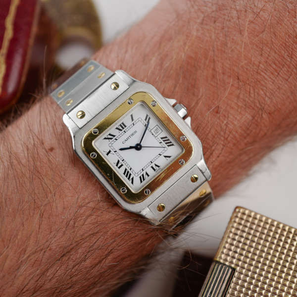 cafe noir les montres vintage horloger marseille cartier santos or et acier grand modele taille homme vintage or et acier_1