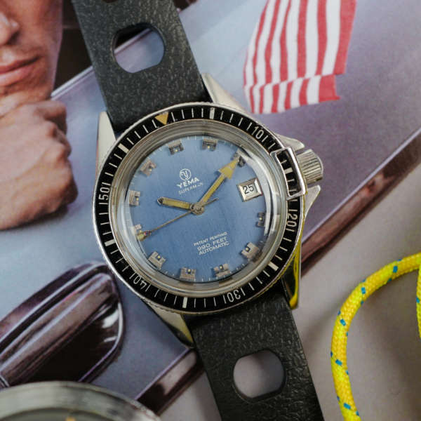 cafe noir les montres horloger marseille yema superman 241117 vintage cadran bleu tropic noir vintage automatique