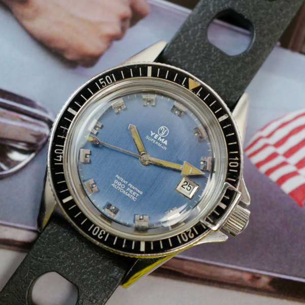 cafe noir les montres horloger marseille yema superman 241117 vintage cadran bleu tropic noir vintage automatique