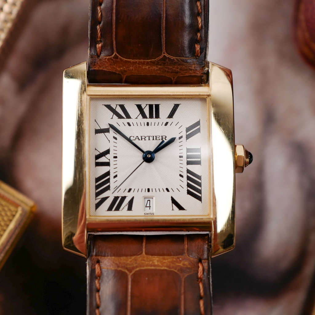 cafe noir les montres vintage cartier tank française 1840 or massif 18k carats or jaune automatique annee 2000 boucle deployante