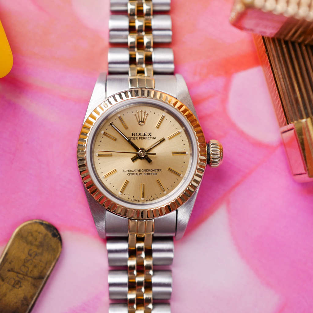 cafe noir les montres vintage rolex lady oyster perpetual ref 69173 or et acier jubiliee luette cannelee femme 1988 full set boite papier_3 cafe noir les montres vintage rolex lady oyster perpetual ref 69173 or et acier jubiliee luette cannelee femme 1988 full set boite papier