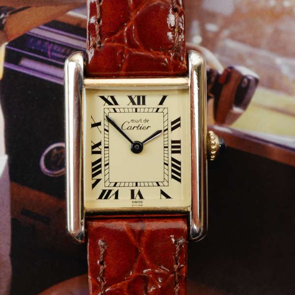 cafe noir montres horloger marseille cartier tank must mécanique pour femme vermeil petit modèle or