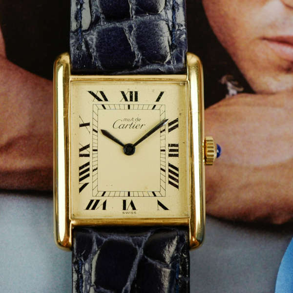 cafe noir montres vintage marseille cartier tank must grand modèle argent vermeil plaque or homme vintage mecanique manuelle_1