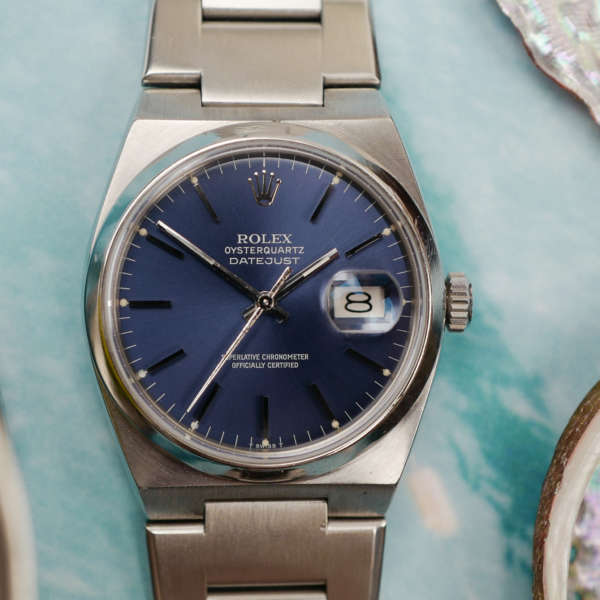 cafe noir les montres rolex 17000 oysterquartz vintage datejust acier 36 cadran bleu sublime oyster