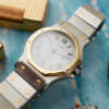 cafe noir montres horloger marseille boite papiers service full set Cartier Santos octogonale GM or et acier réf 2966 vintage 1990