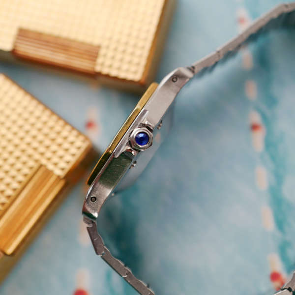 cafe noir montres horloger marseille boite papiers service full set Cartier Santos octogonale GM or et acier réf 2966 vintage 1990