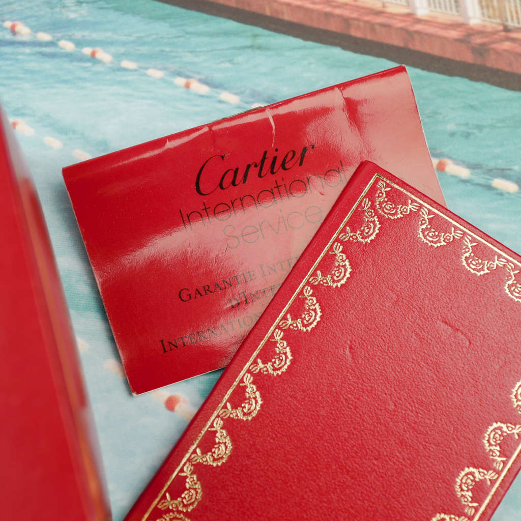 cafe noir montres horloger marseille boite papiers service full set cartier santos octogonale gm or et acier ref 2966 vintage 1990_26