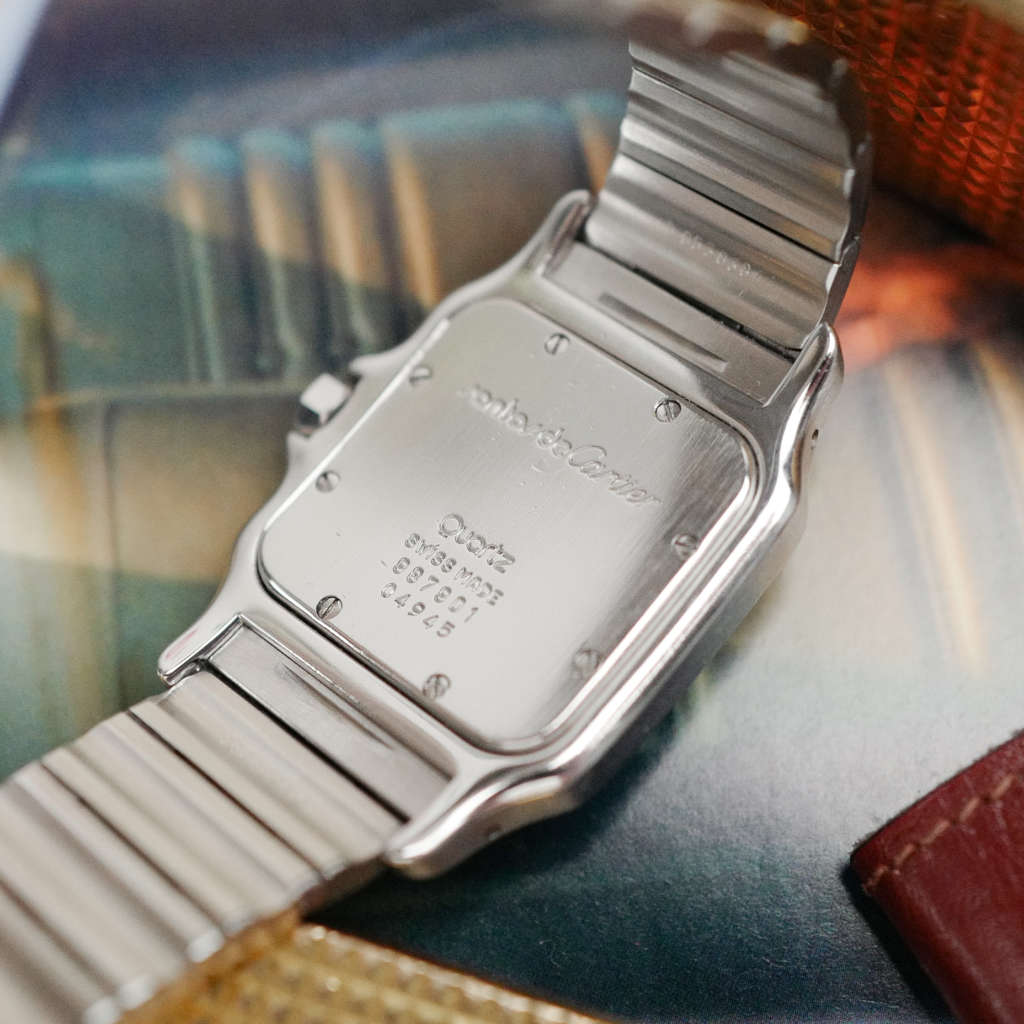 cafe noir les montres horloger marseille cartier santos galbée quartz acier grand modele pour homme vintage 1980