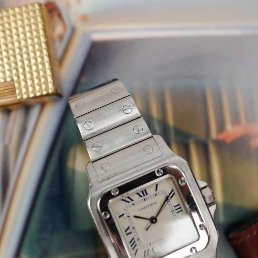 cafe noir les montres horloger marseille cartier santos galbée quartz acier grand modele pour homme vintage 1980