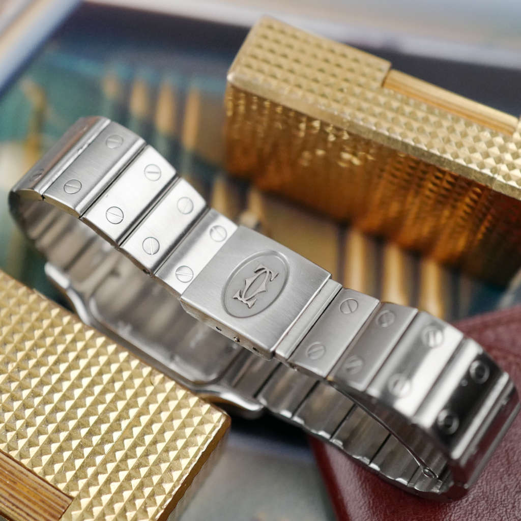 cafe noir les montres horloger marseille cartier santos galbée quartz acier grand modele pour homme vintage 1980