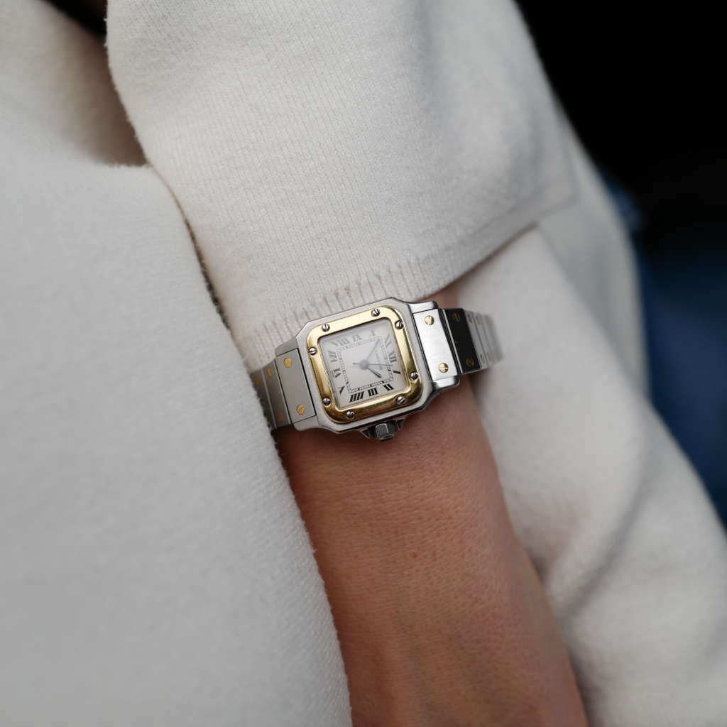 cafe noir les montres horloger marseille cartier santos pour femme or et acier bicolor ref 0902 vintage petit modèle