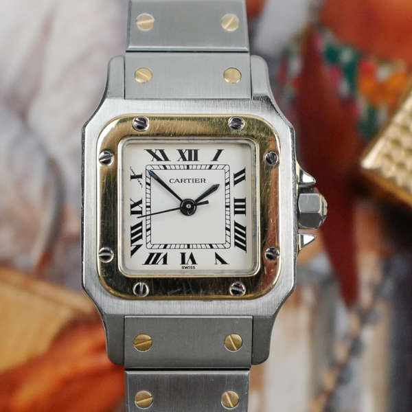 cafe noir les montres horloger marseille cartier santos pour femme or et acier bicolor ref 0902 vintage petit modèle