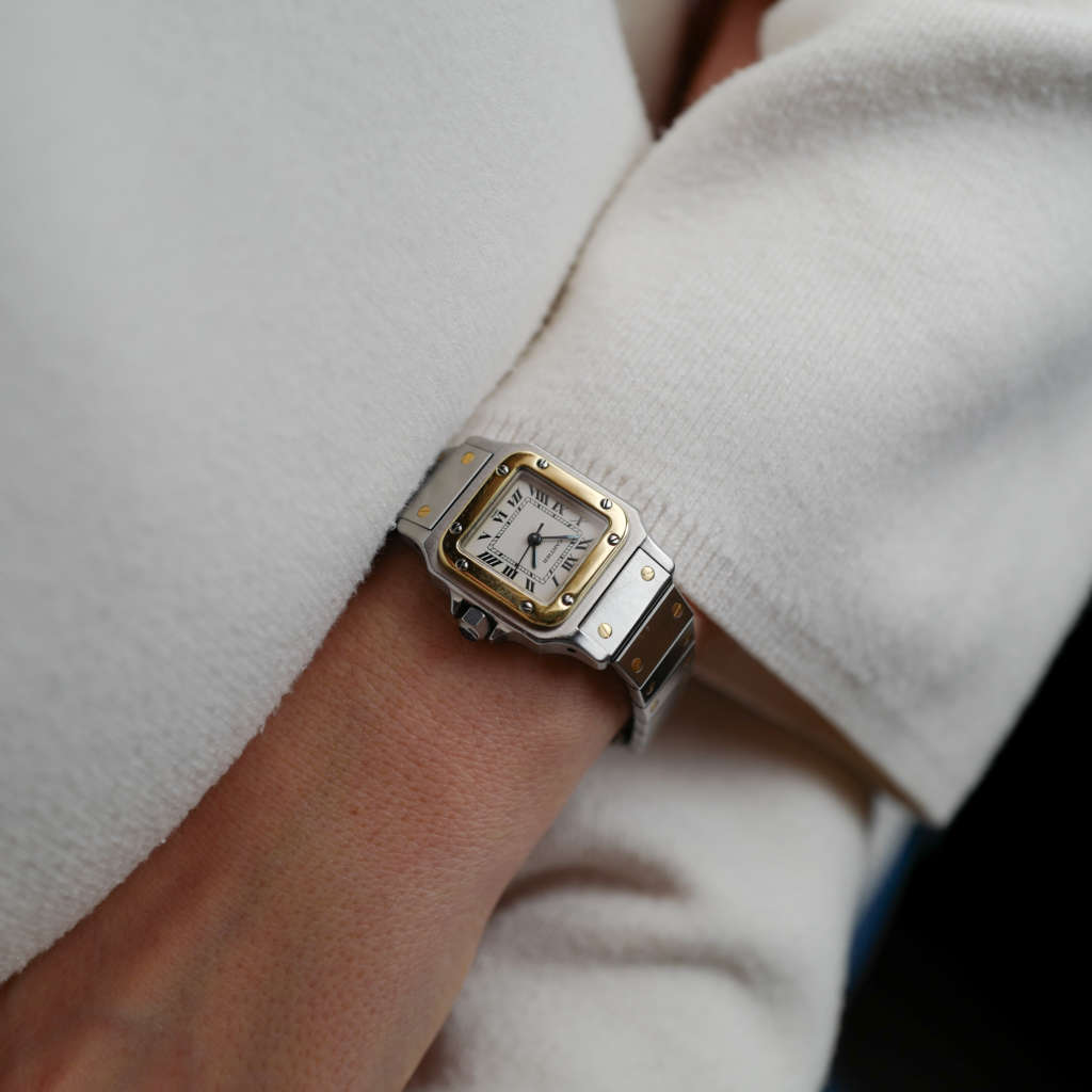 cafe noir les montres horloger marseille cartier santos pour femme or et acier bicolor ref 0902 vintage petit modèle