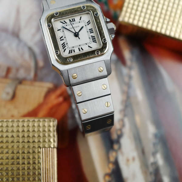 cafe noir les montres horloger marseille cartier santos pour femme or et acier bicolor ref 0902 vintage petit modèle