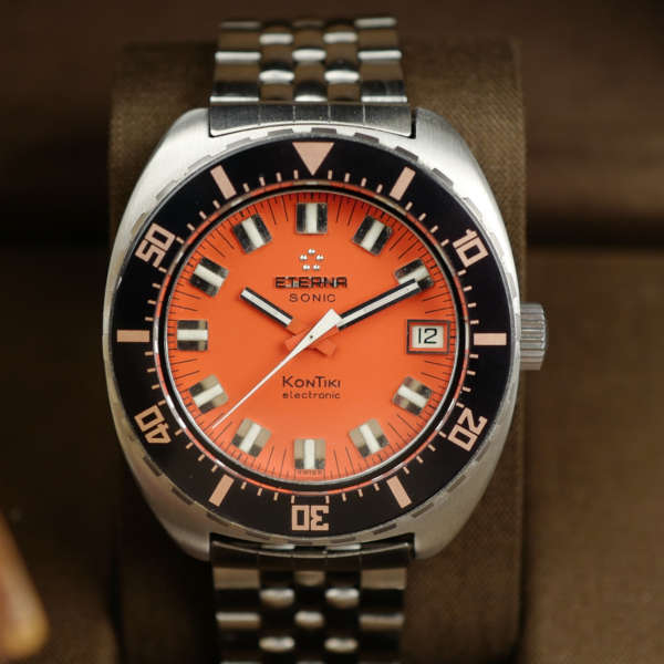 cafe noir les montres vintage horlogerie marseille aix cafe noir montres vintage marseille eterna sonic kontiki mouvement tunning fork ETERNA 1550 full set stickers orange dial gay freres strap