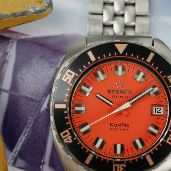 cafe noir les montres vintage horlogerie marseille aix cafe noir montres vintage marseille eterna sonic kontiki mouvement tunning fork ETERNA 1550 full set stickers orange dial gay freres strap