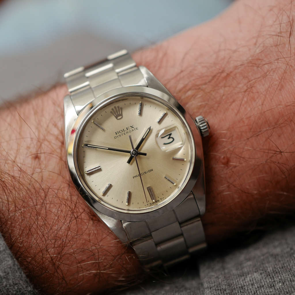 cafe noir les montres vintage horloger marseille rolex Oysterdate Précision ref 6694 cadran gold jaune dore vintage montre acier vintage manuelle 1966