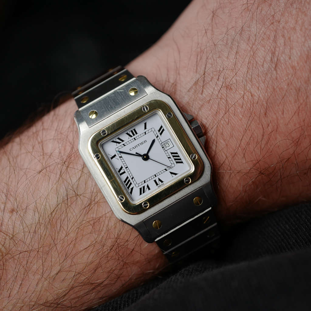 Café Noir Les Montres Marseille Cartier Ellipse femme réf. 67081 bracelet en maille en or jaune 18 carats diamants bracelet serpent commande spéciale vintage 1980 bicolore