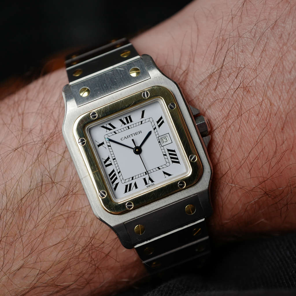 Café Noir Les Montres Marseille Cartier Ellipse femme réf. 67081 bracelet en maille en or jaune 18 carats diamants bracelet serpent commande spéciale vintage 1980 bicolore