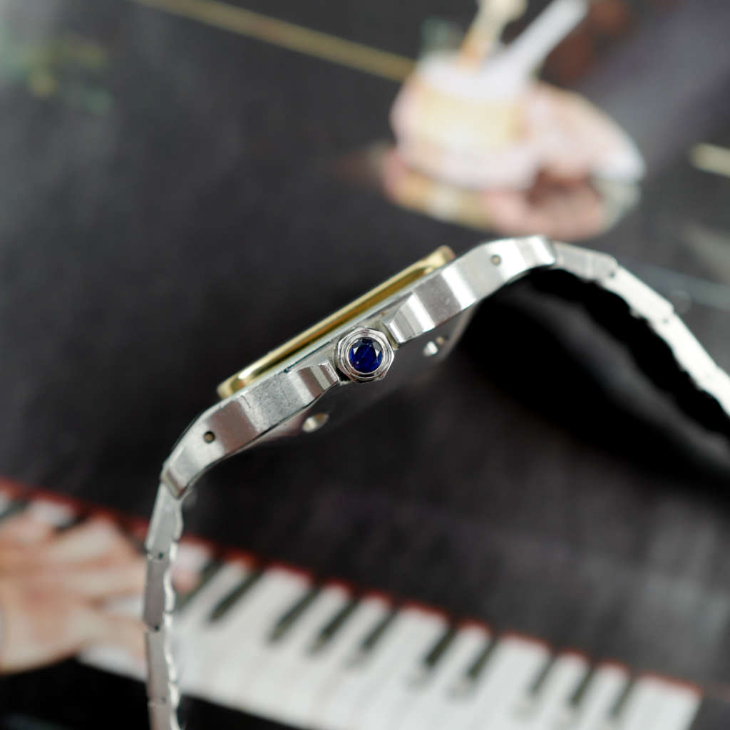 Café Noir Les Montres Marseille Cartier Ellipse femme réf. 67081 bracelet en maille en or jaune 18 carats diamants bracelet serpent commande spéciale vintage 1980 bicolore