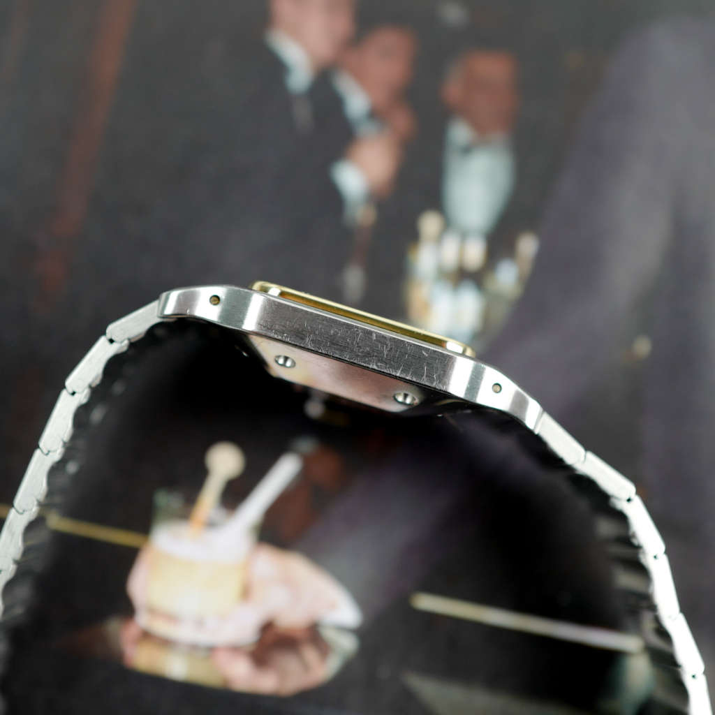 Café Noir Les Montres Marseille Cartier Ellipse femme réf. 67081 bracelet en maille en or jaune 18 carats diamants bracelet serpent commande spéciale vintage 1980 bicolore