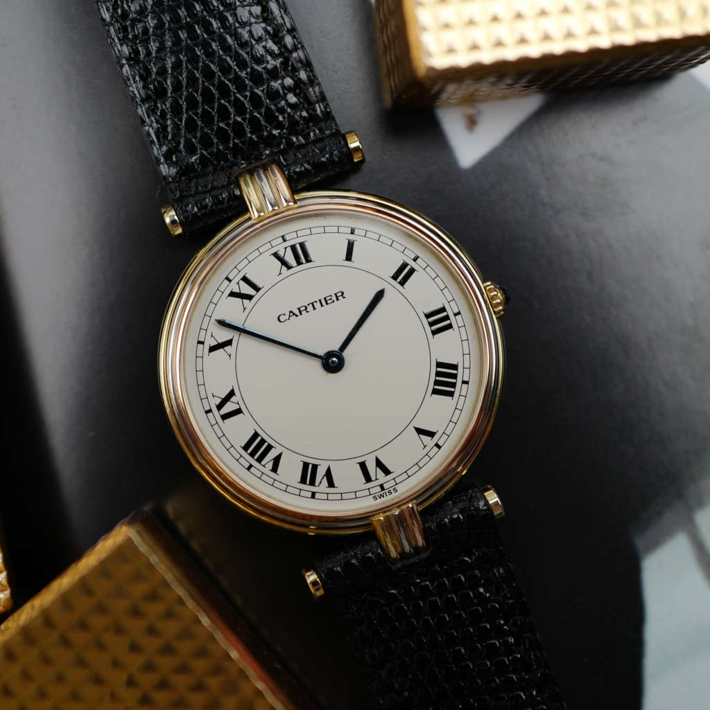 cafe noir les montres vintage horloger marseille CARTIER Vendôme Must ronde Grand Modèle Doré trinity vintage 1980 or 18k
