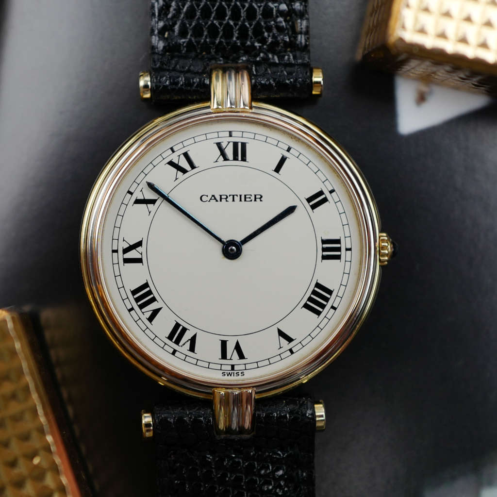 cafe noir les montres vintage horloger marseille CARTIER Vendôme Must ronde Grand Modèle Doré trinity vintage 1980