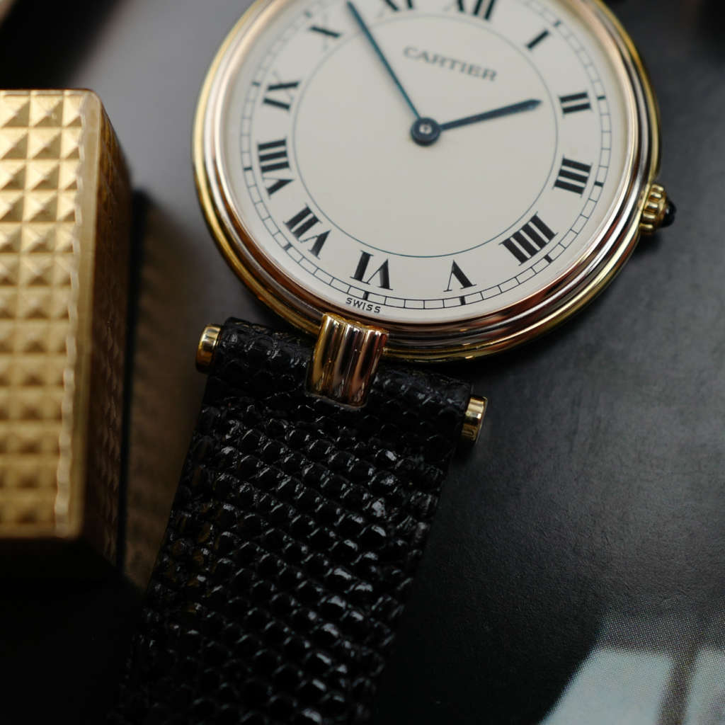 cafe noir les montres vintage horloger marseille CARTIER Vendôme Must ronde Grand Modèle Doré trinity vintage 1980 or 18k