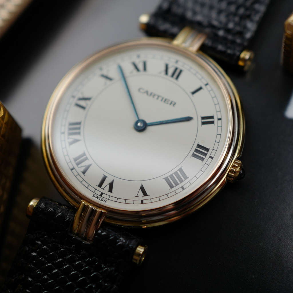 cafe noir les montres vintage horloger marseille CARTIER Vendôme Must ronde Grand Modèle Doré trinity vintage 1980 or 18k