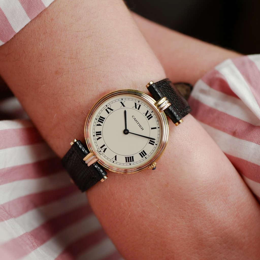 cafe noir les montres vintage horloger marseille CARTIER Vendôme Must ronde Grand Modèle Doré trinity vintage 1980 or 18k