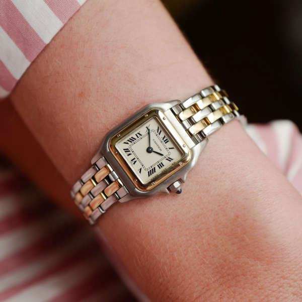 cafe noir les montres vintage horloger marseille cartier panthere or et acier petit modele vintage pour femme cartier boite service